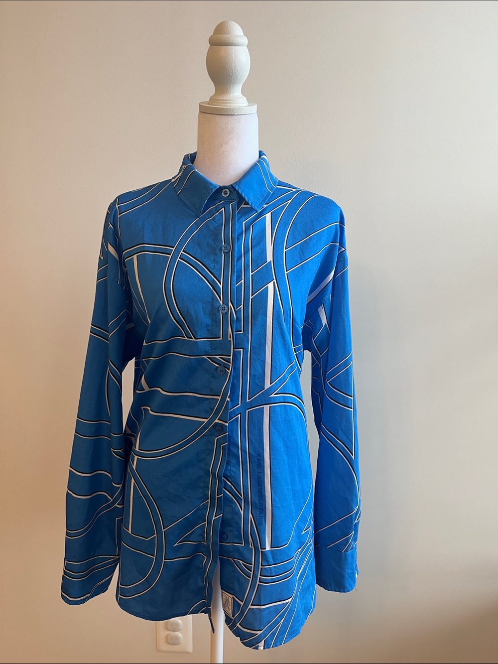 Karl Lagerfeld Blue Geometric Print Button-Down Shirt